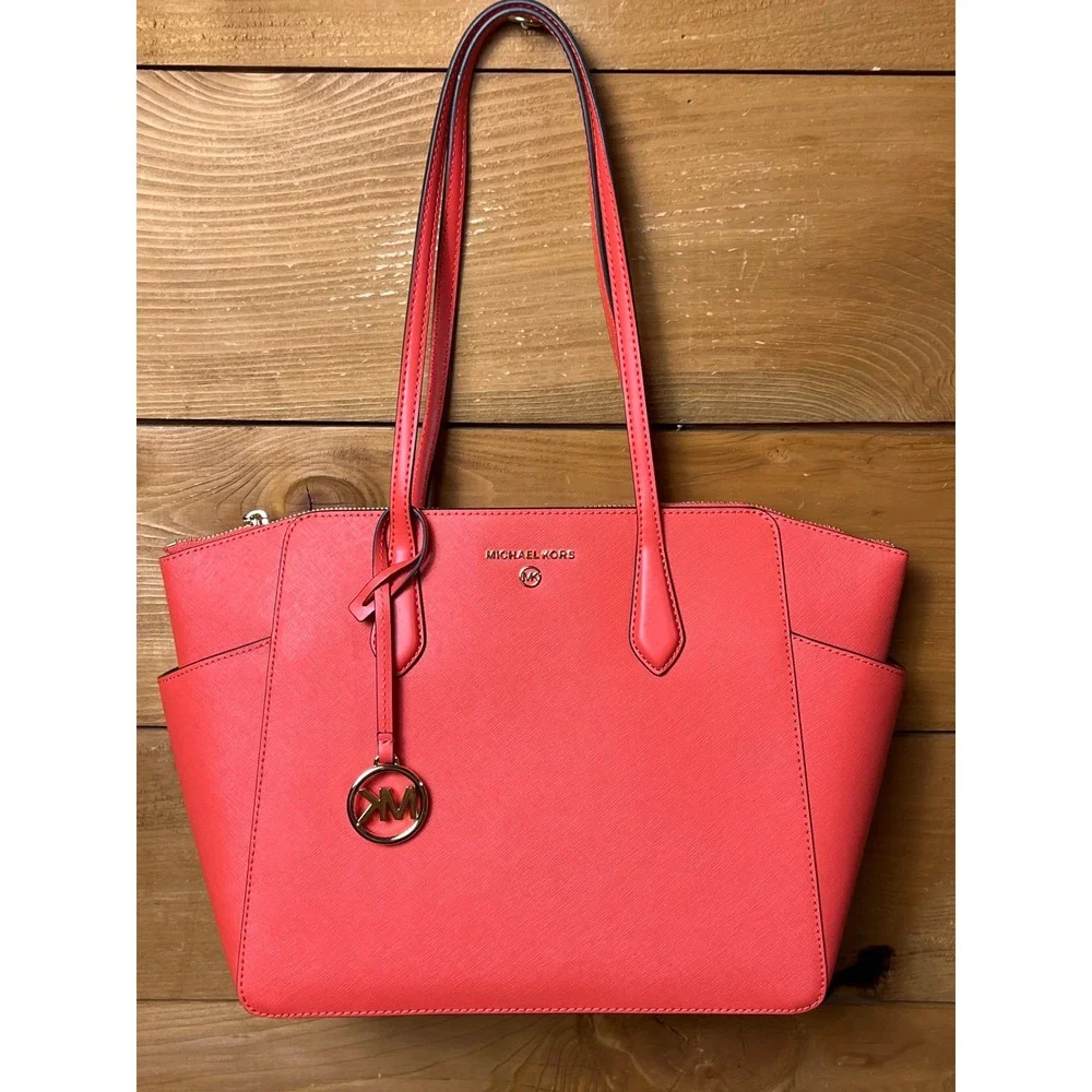 Michael Kors Marilyn Medium TZ MK Tote Spiced Coral Leather Handbag DESIGNER NWT